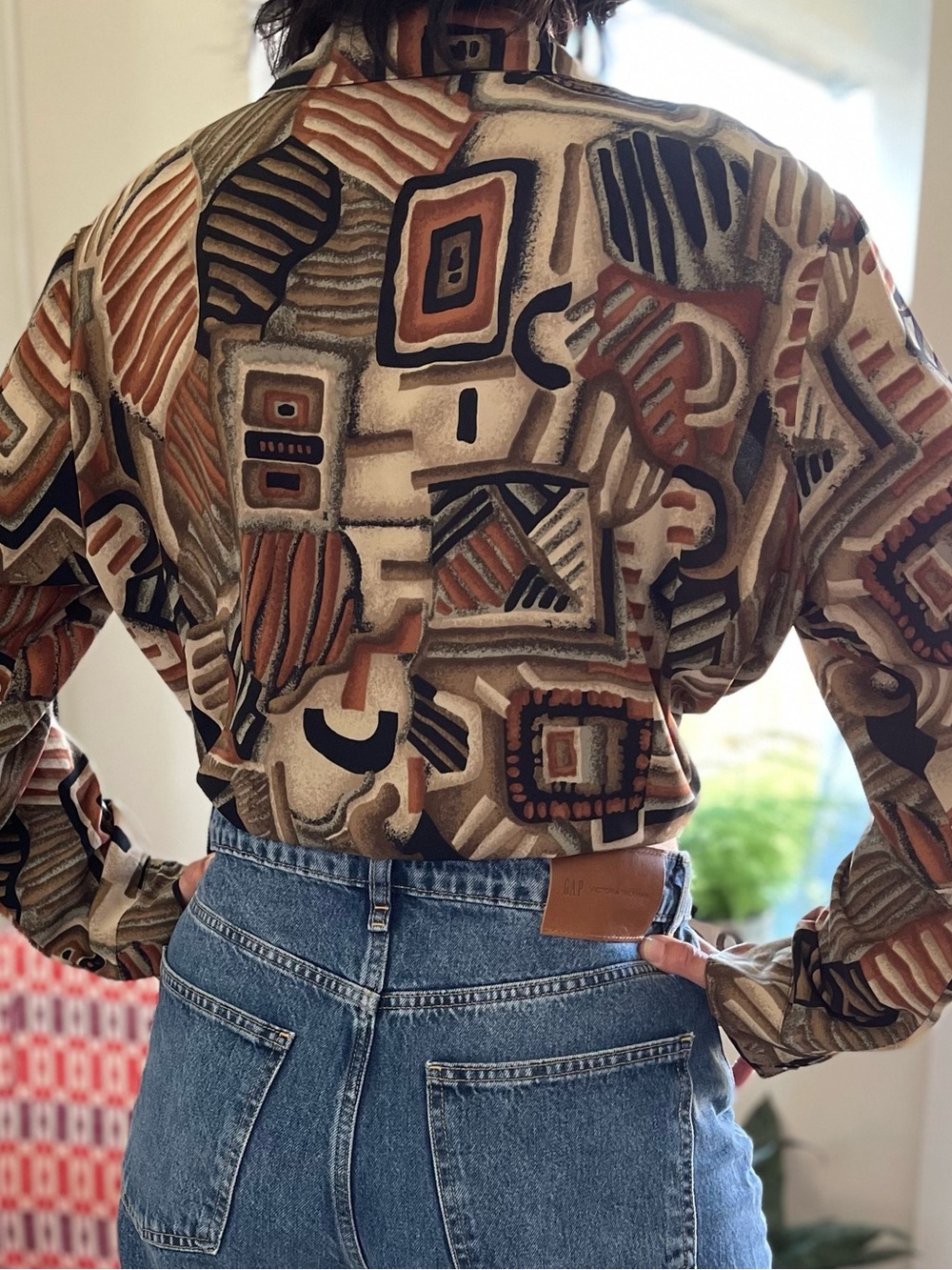 Fab earth-toned abstract print blouse - Brown Multi - Picture 2 of 4